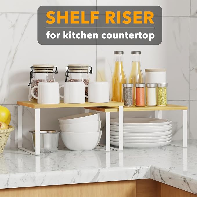 SpaceAid Cabinet Shelf Organizers 2 Pack, Kitchen Counter Rack Shelves Riser - Image 4