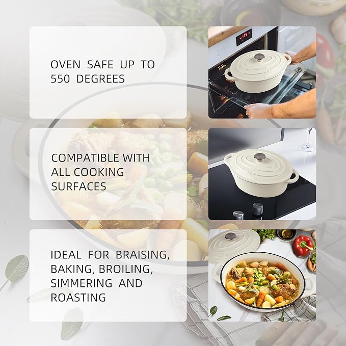 5.5 Quart Oval Enameled Cast Iron Dutch Oven Pot - Image 3