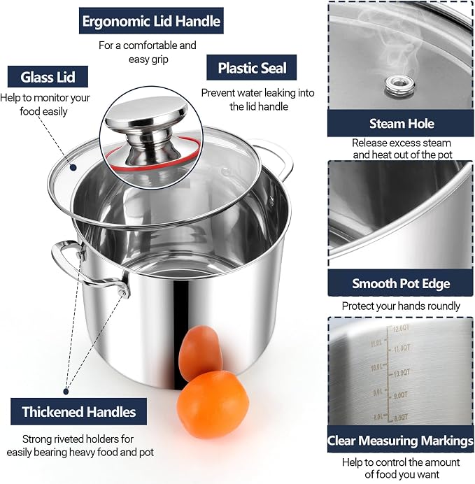 P&P CHEF 12 Quart Stainless Steel Stock Pot - Image 3