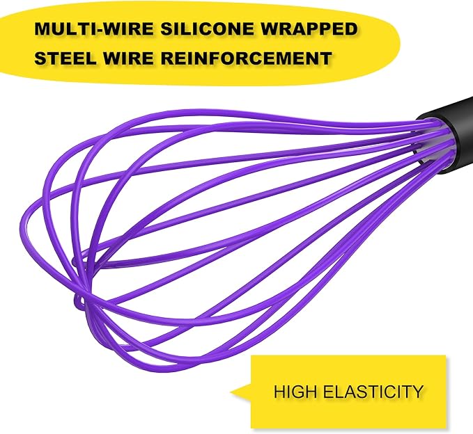 NileHome Silicone Whisk Set, 3 Pack Kitchen Whisk 10" Kitchen Wisk Wire Whisks - Image 3