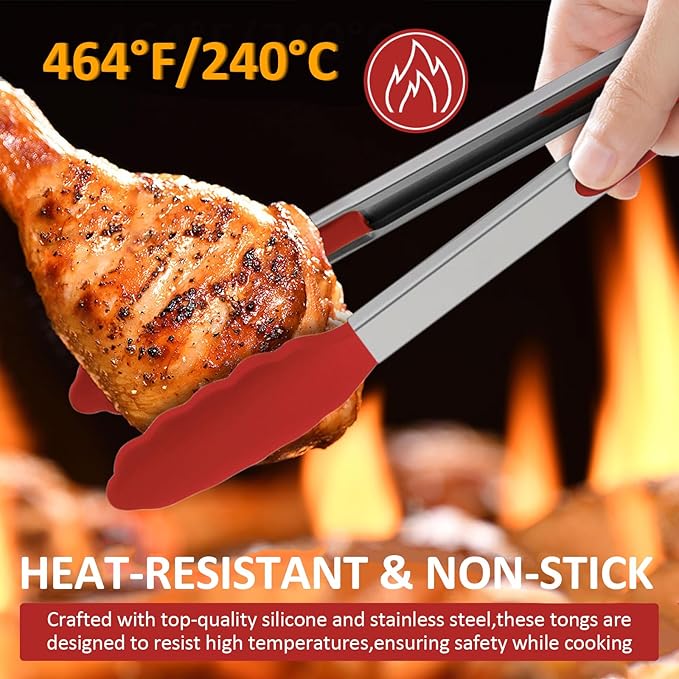 9 Pieces Silicone Tongs for Cooking 7, 12 inches Kitchen Tongs - Image 4