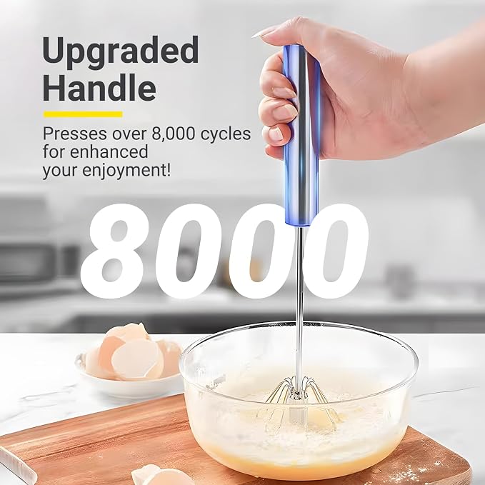 Egg Whisk, Upgraded Stainless Steel Semi Automatic Whisk, Hand Wisk Egg Beater - Image 3