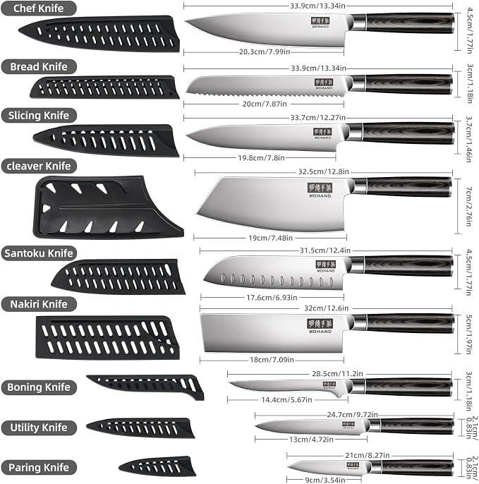 MDHAND Chef Knife Set with Roll Bag, High Carbon Stainless Steel Japanese - Image 2