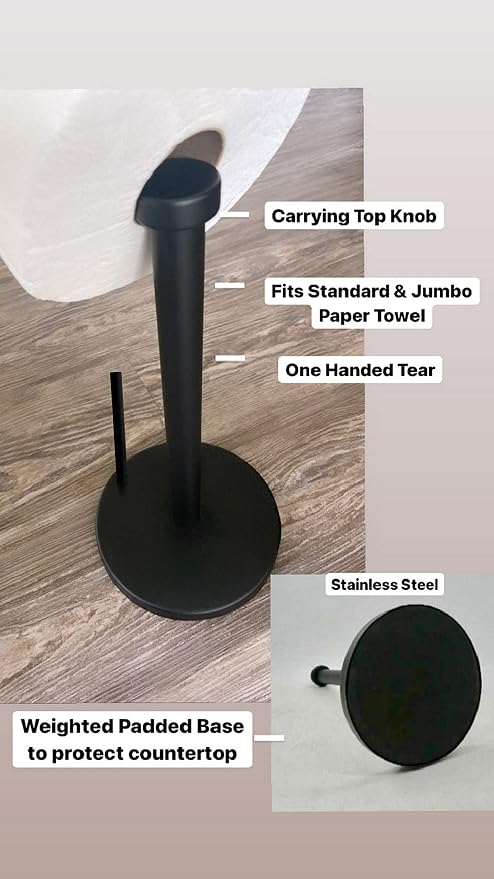 Black Paper Towel Holder Countertop Stainless Steel Paper Towel Stand - Image 7