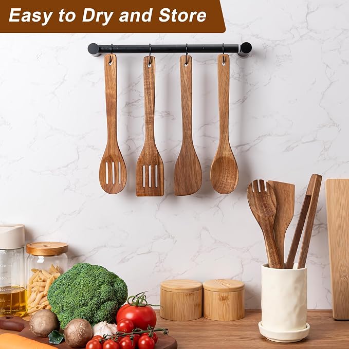 Eisinly Wooden Spoons for Cooking 7-Piece, Kitchen Nonstick Wood Cooking - Image 5