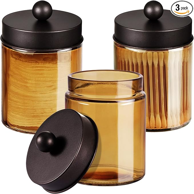 3 Pack Apothecary Jar Canisters Bathroom Vanity Organizer by Komashr