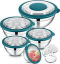 E-far Mixing Bowls Set of 5, Stainless Steel Salad Mixing Bowl by E-far