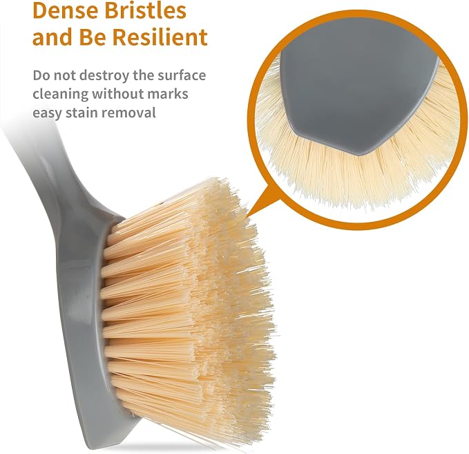 2 Pack Kitchen Dish Brush Bamboo Handle Dish Scrubber Built-in Scraper - Image 3