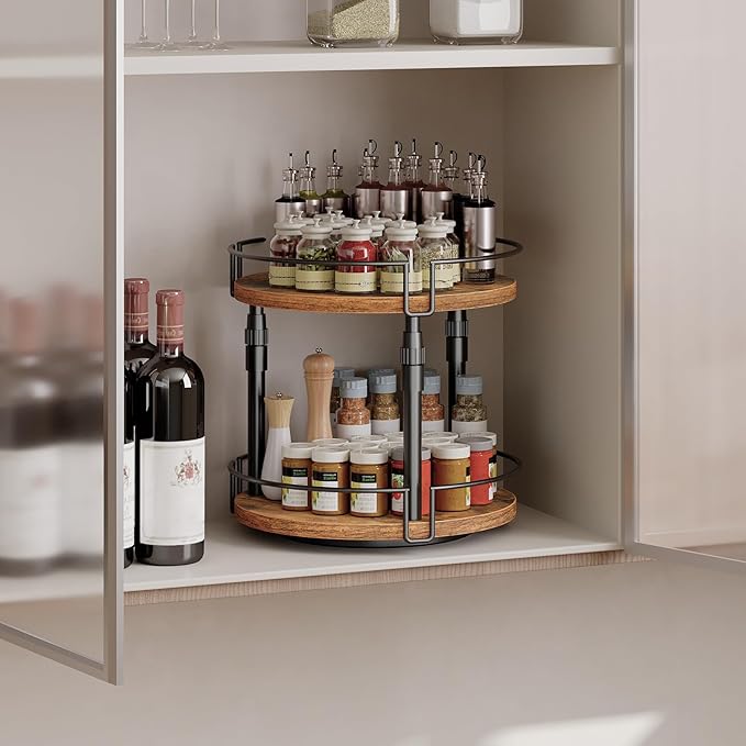 HOOBRO Lazy Susan Organizer Spice Rack, 2-Tier Height Adjustable Rotating Spice - Image 5