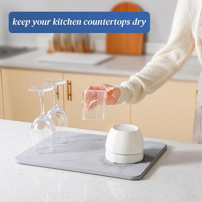 Quick Dry Stone Drying Mat for Kitchen Counter, Water-Absorbent Diatomaceous - Image 2