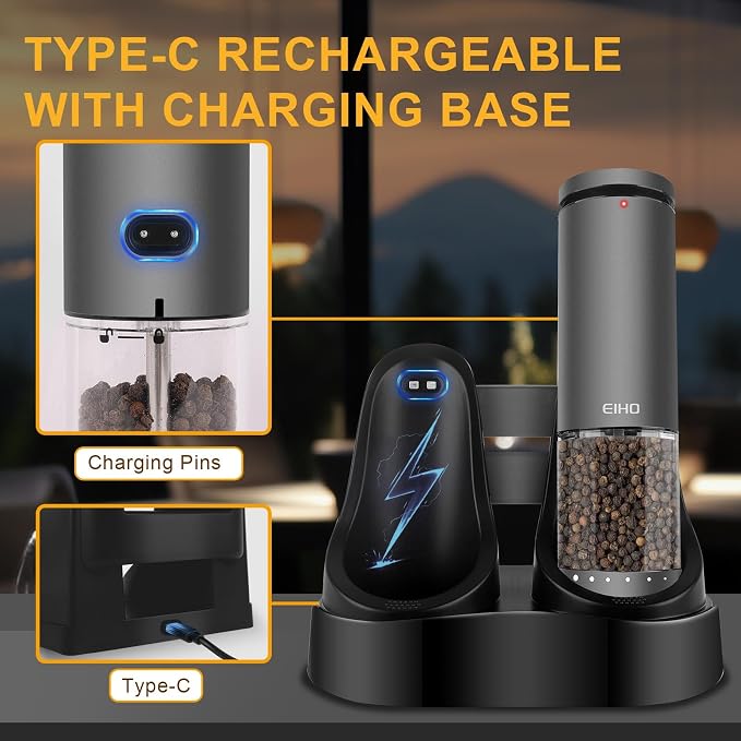 EIHO Electric Salt and Pepper Grinder Set USB Rechargeable, Upgraded External - Image 9