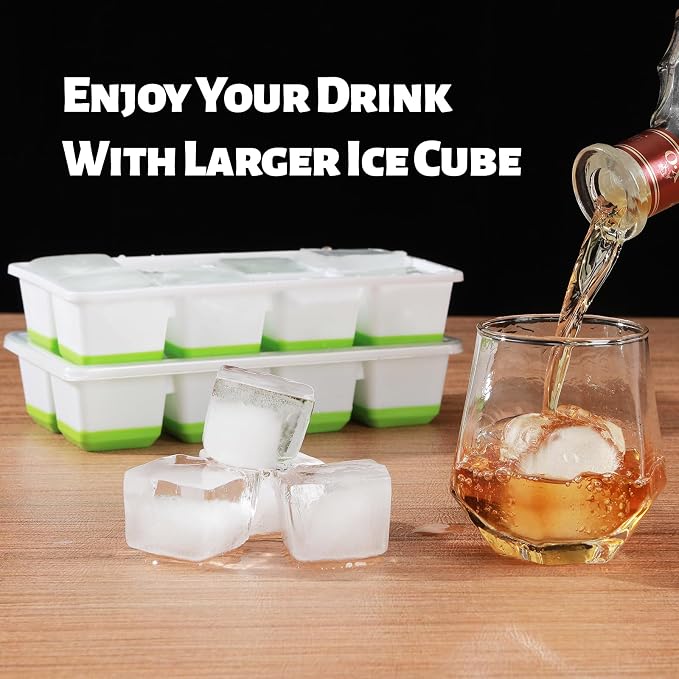 Large Ice Cube Trays with Lid, Jrisbo 2 Pack Stackable Silicone Ice Cube Molds - Image 3