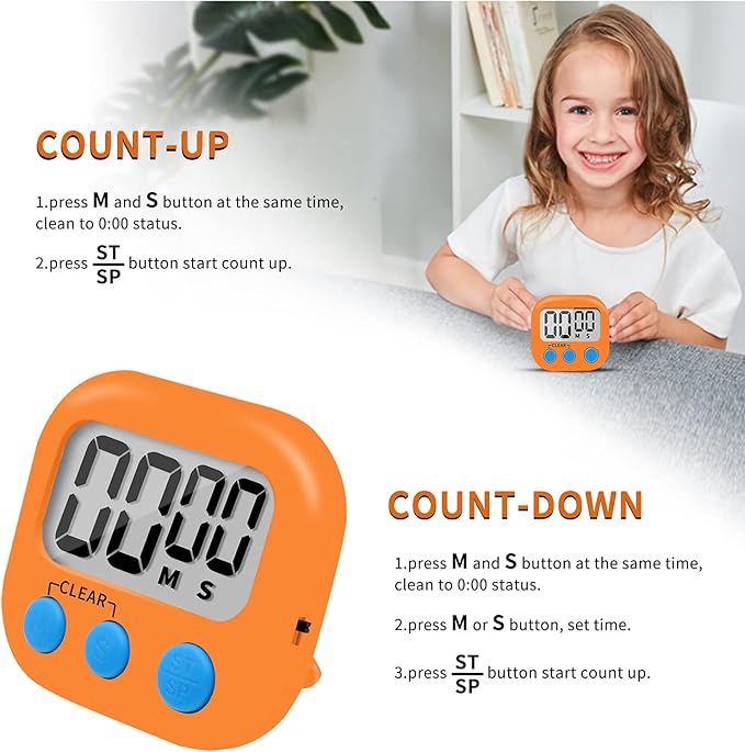 6 Pack Small Digital Kitchen Timer Magnetic Back and ON/Off Switch, Minute - Image 5