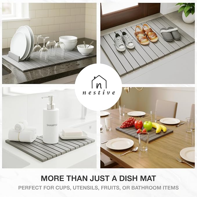 Large Stone Drying Mat for Kitchen Counter | 24"x16" | Fast Drying Collapsible - Image 6