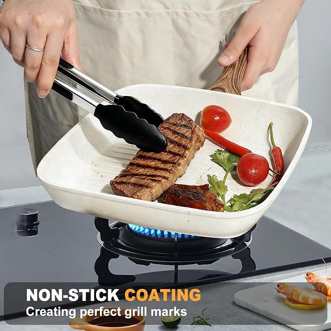 NEWBULIG 3-Piece Nonstick Grill Pan Set, Square Griddle Pans - Image 2