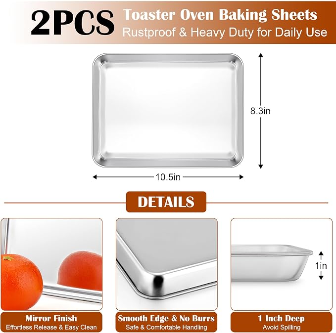 E-far Small Baking Sheet with Wire Rack, Stainless Steel Cookie Sheets Trays & - Image 2