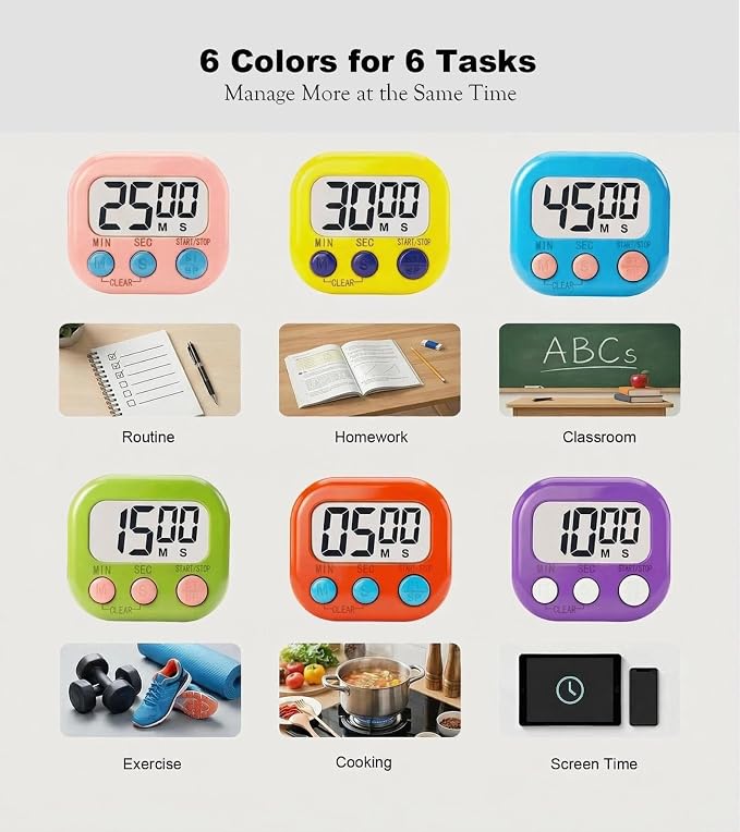 Digital Timer for Classroom Teachers Students, Magnetic Kitchen Countdown Timer - Image 3