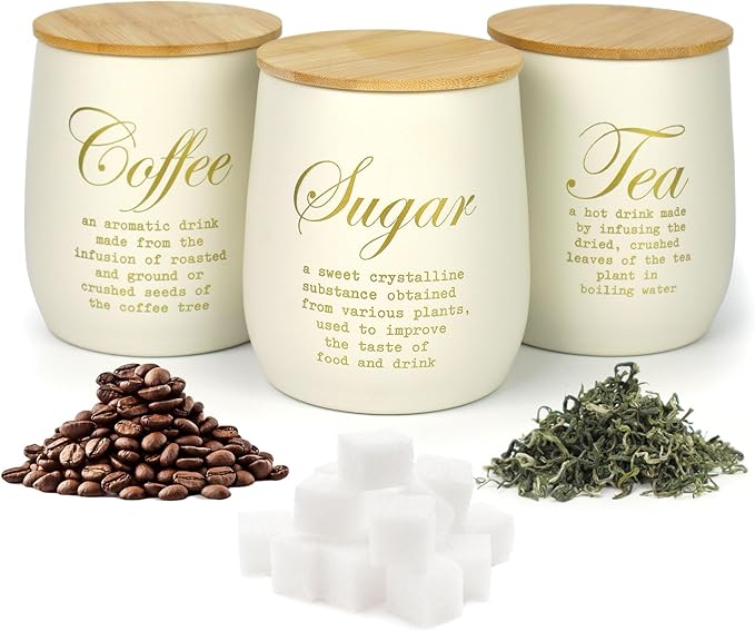 Coffee Tea Sugar Container Set of 3, Farmhouse Storage Containers Jars by EQEYBRAND