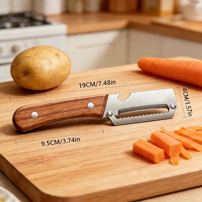 Multi-Functional Vegetable Peeler, Zero Snag Wooden Handle Stainless Steel - Image 7