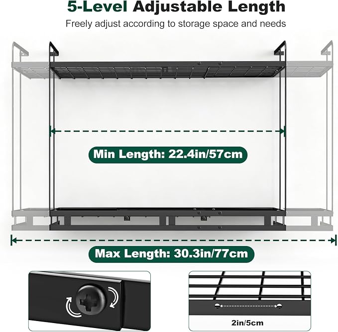 Housolution Pot Rack Wall Mounted, 3 Level Height Adjustable, 2 Tier Heavy Duty - Image 3