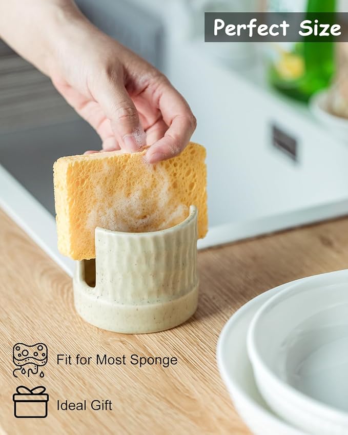 Zoeeker Kitchen Sponge Holder, Ceramics Sponge Dish Rack Sink Scrub Caddy - Image 5