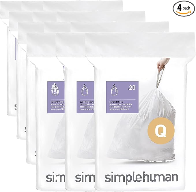 simplehuman Code Q 60 Count, Dispenser Pack Custom Fit Liners, Drawstring Trash by Simplehuman
