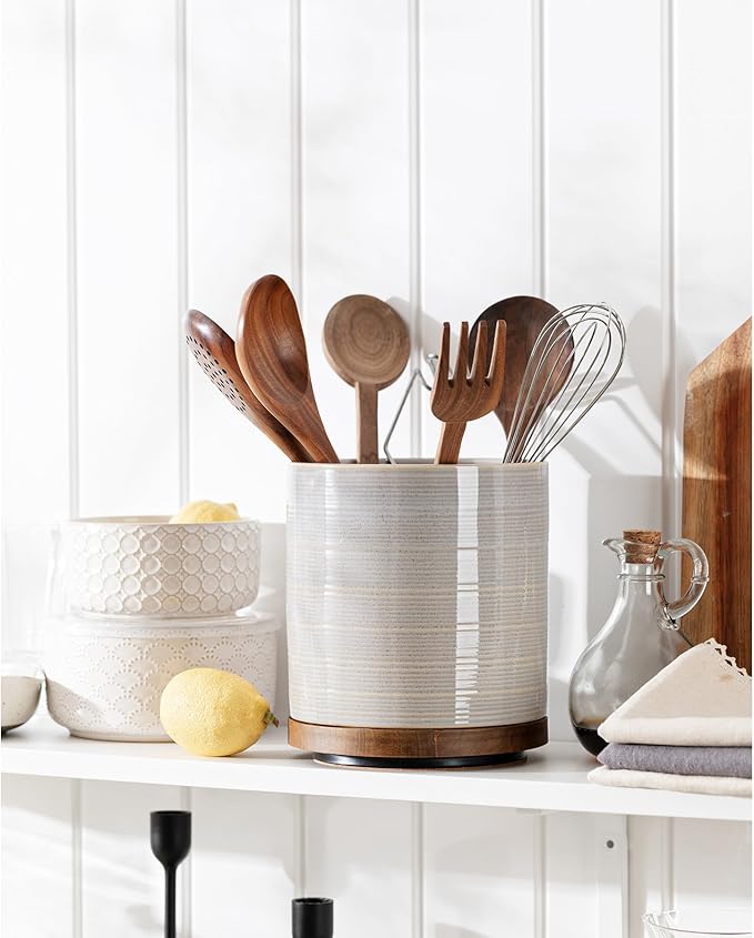 Utensil Holder, 360° Rotating Extra Large Ceramic Kitchen Utensil Holder - Image 5