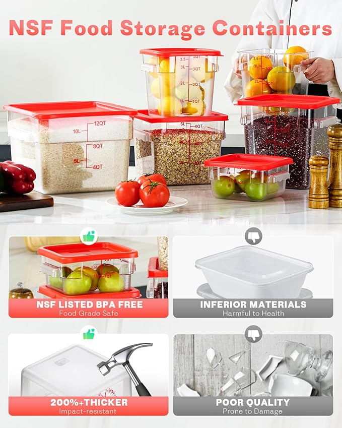 4QT NSF Food Storage Containers: 2 PCS Commercial Clear Food Storage Containers - Image 2