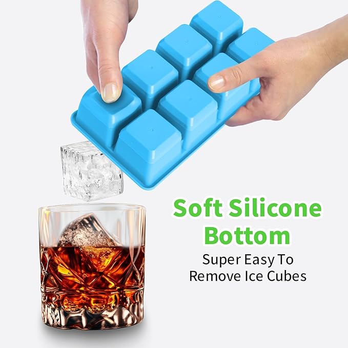 Large Ice Cube Trays with Lid, Jrisbo 2 Pack Stackable Silicone Ice Cube Molds - Image 2