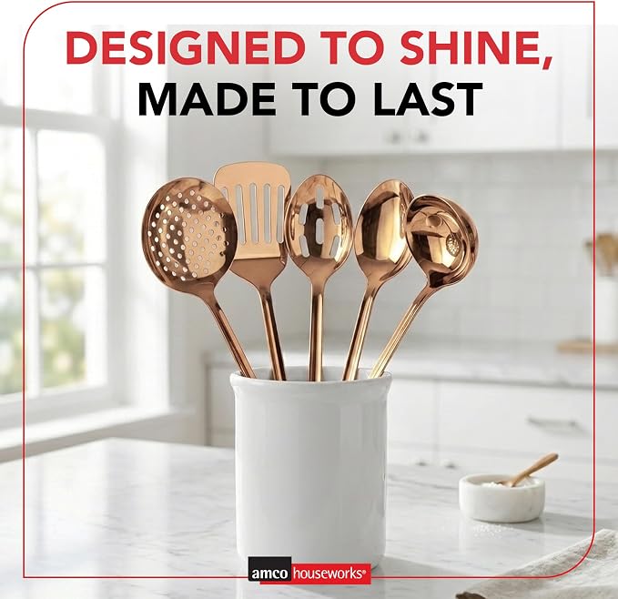 Amco 5-Piece Stainless Steel Cooking Utensil Set, Copper Finish - Image 8