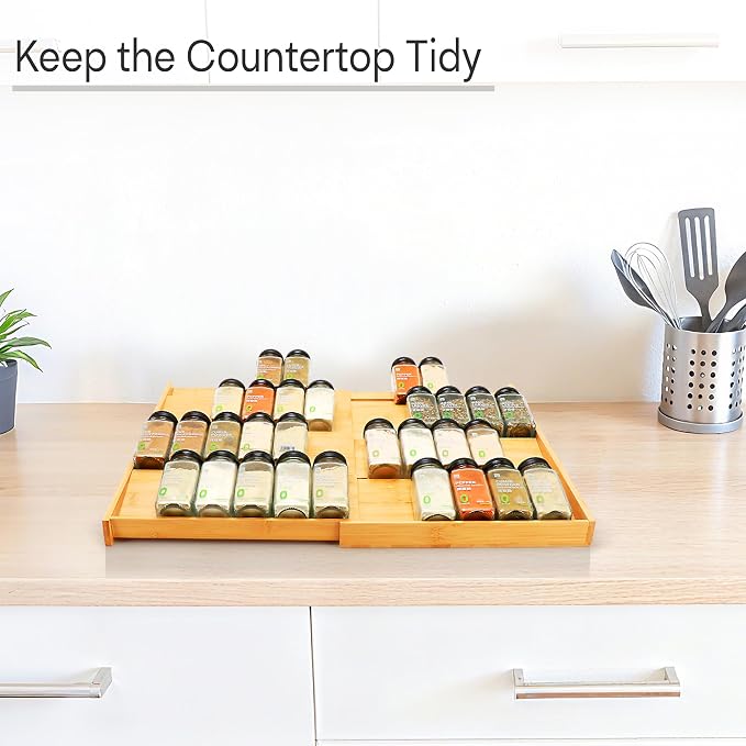 Bamboo Spice Drawer Organizer, Expandable 4 Tier Spice Rack - Image 5