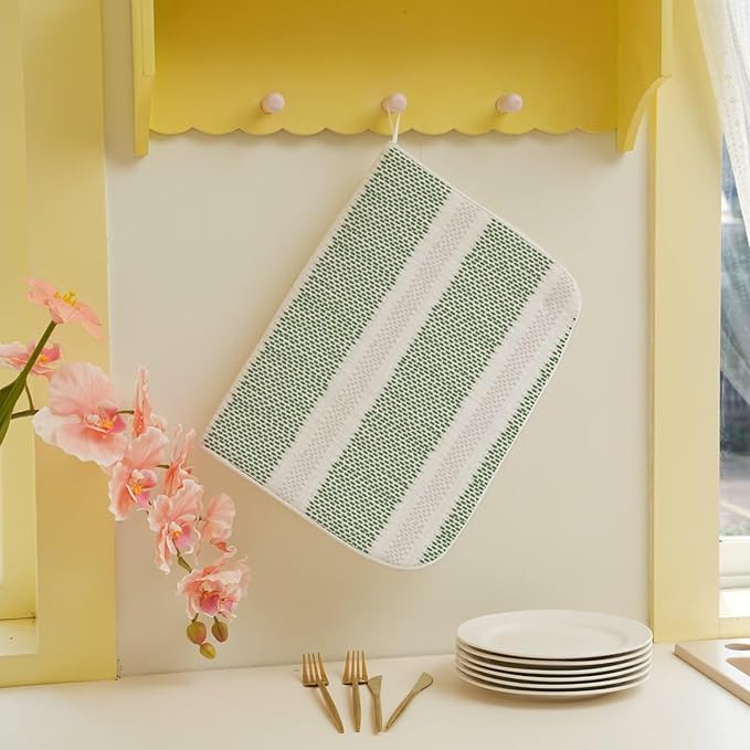 Boho Sage Green Dish Drying Mat 18 x 24 inch Modern Geometry Polka Dot Striped - Image 5