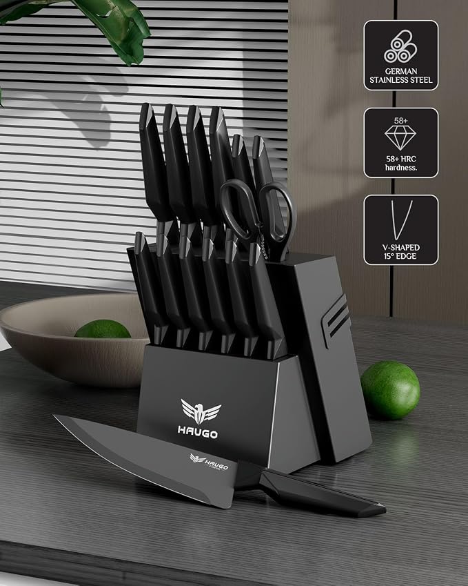 Kitchen Knife Set with Block: 15-Piece High Carbon Stainless Steel Professional - Image 3