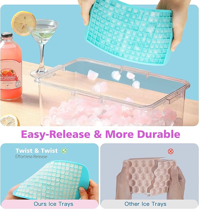 Silicone Ice Cube Tray, 160 Mini Crushed Ice Cube Molds Easy Release Small Ice - Image 2