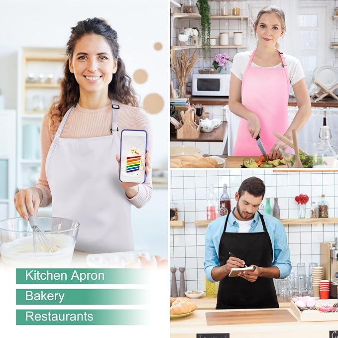 Jubatus 2 Pack 3 Pockets Adjustable Bib Apron Chef Kitchen Cooking Aprons - Image 7