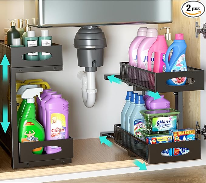 Under Sink Organizer, Height Adjustable Organization and Storage Series by Beleeb