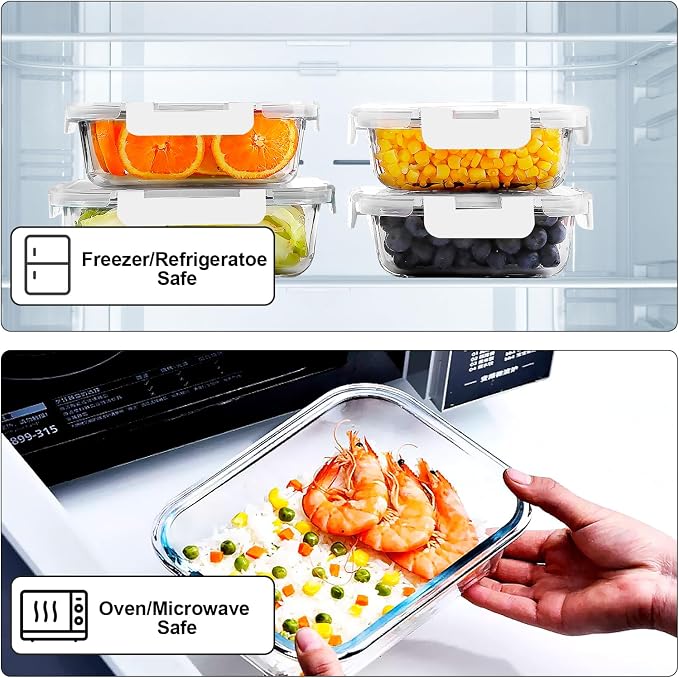 VERONES 10Pack Glass Meal Prep Containers, Airtight Glass Lunch Containers - Image 4