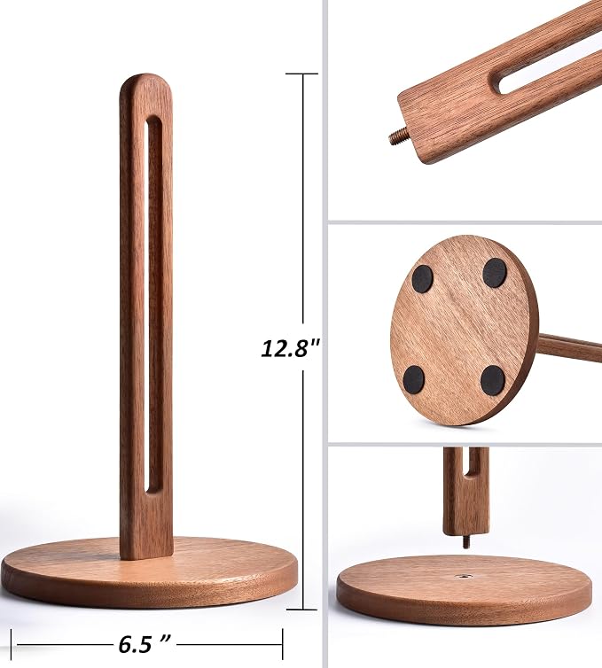 KitchLife Acacia Wooden Paper Towel Holder Countertop, 6.5" Jumbo Base - Image 2