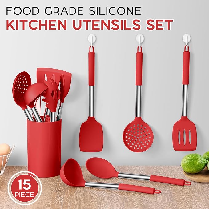 Onader 15 Pcs Silicone Cooking Utensils Set, Large Kitchen Gadgets Tools - Image 5