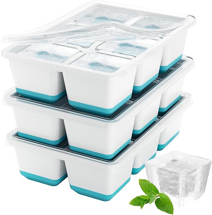 Optish Large Ice Cube Molds, 3 Pack Whiskey Square Ice Molds, 1.8 Inch Big Ice by Optish