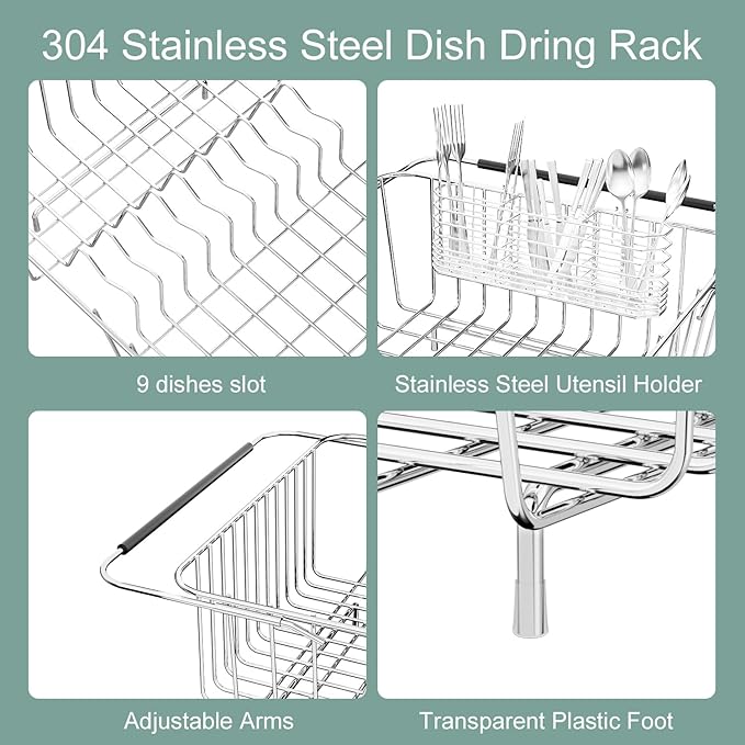 JAQ Over Sink Dish Drying Rack for Medium to Large Sink, Expandable 15.08"–22.4" - Image 7