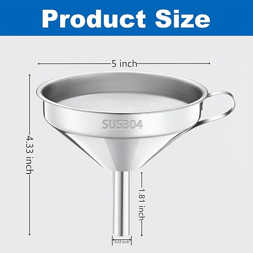 Kitchen Funnel with Strainer and 200 Fine Mesh Filter, 5 Inch Food Grade 18/8 - Image 2