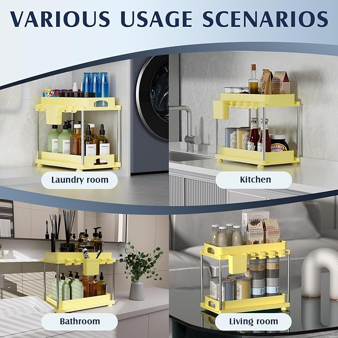 VERIFOST 2 Pack Under Sink Organizers and Storage, Height Adjustable Bathroom - Image 9