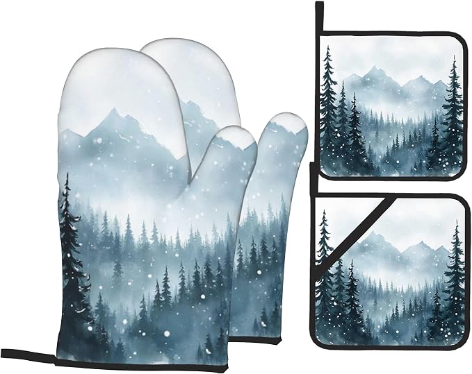Winter Forest Oven Mitts and Heat Resistant Pads by Unknown