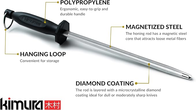 Kimura Professional Diamond Honing Steel, 10 inch Honing Rod, Diamond Knife - Image 2