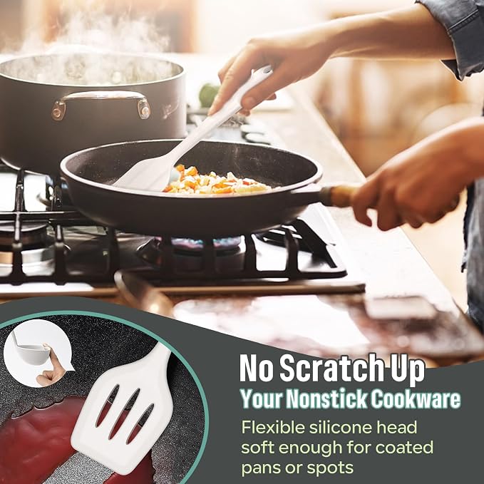 E-far Silicone Cooking Utensils Set, 7-Piece White Heat Resistant Kitchen - Image 4