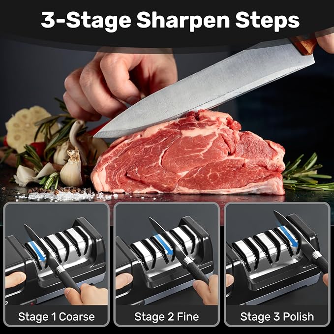 Enutogo Knife Sharpener, 3-Stage Electric Knife Sharpener - Image 2