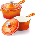 Enameled Cast Iron Sauce Pan, Leonyo 1 Qt & 2 Qt Saucepan Set, Cast Iron Dutch by Leonyo