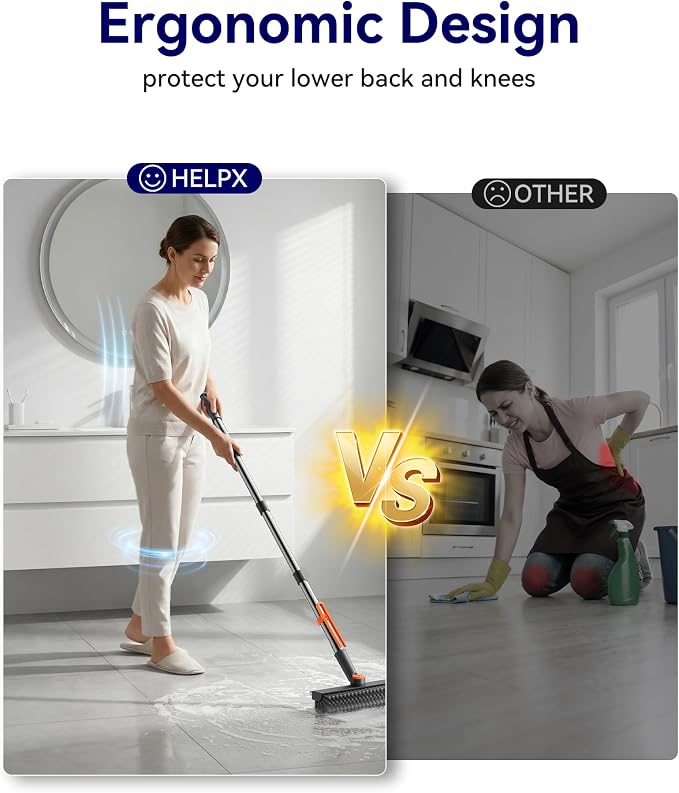 Small Floor Scrub Brush with Length Adjustable Long Handle, 3 in 1 Heavy-Duty - Image 7