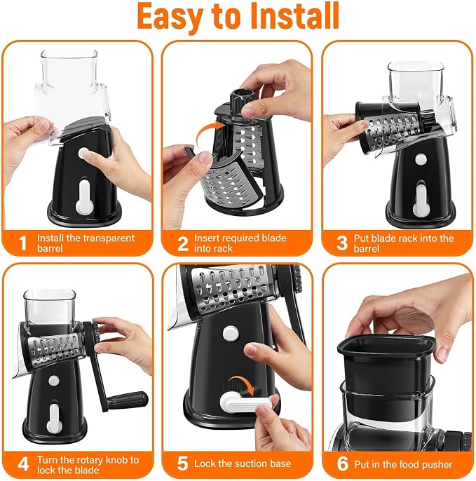 5 Blades Rotary Cheese Grater Hand Crank Vegetable Chopper Shredder Spiralizer - Image 7
